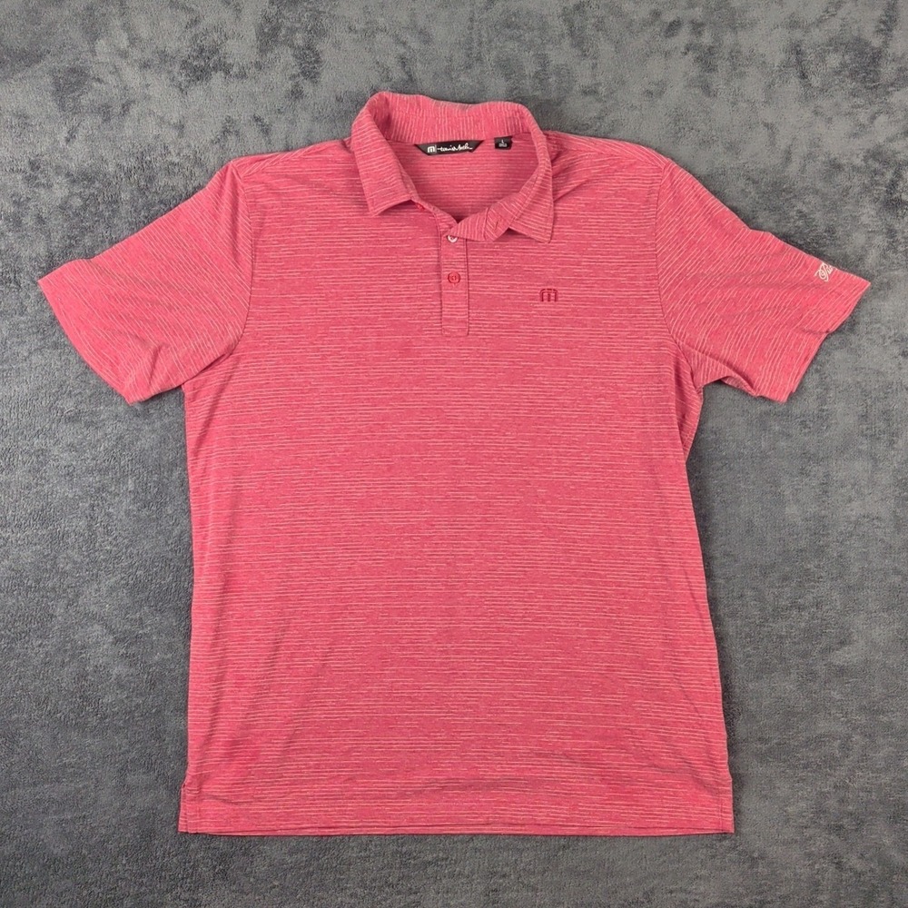 Travis Mathew Shirt L Red Striped Golf Polo Stretch Performance Pumpkin Ridge